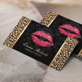 Red Glitter Lips Leopard Damask Makeup Artist