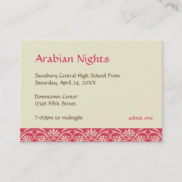 Red gold arabian prom bid custom admission ticket