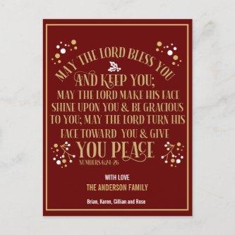 Red Gold Christmas Blessing Numbers 6:24-26  2020 Holiday Postcard