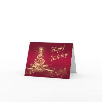 Red, Gold Lighted Tree Corporate Holiday Card