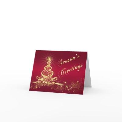 Red Gold Lighted Tree Corporate Season's Greetings Holiday Card