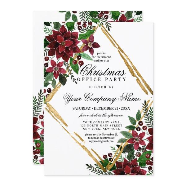 Red Gold Poinsettia Floral Corporate Christmas Invitation