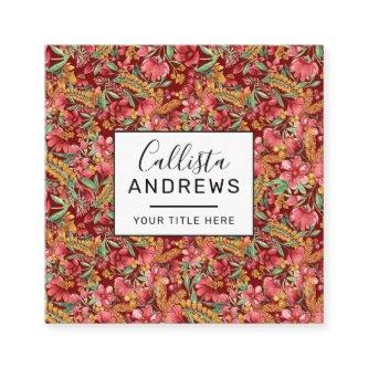 Red Golden Yellow Green Watercolor Flowers Pattern Square