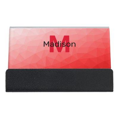 Red gradient geometric mesh pattern Monogram Desk  Holder