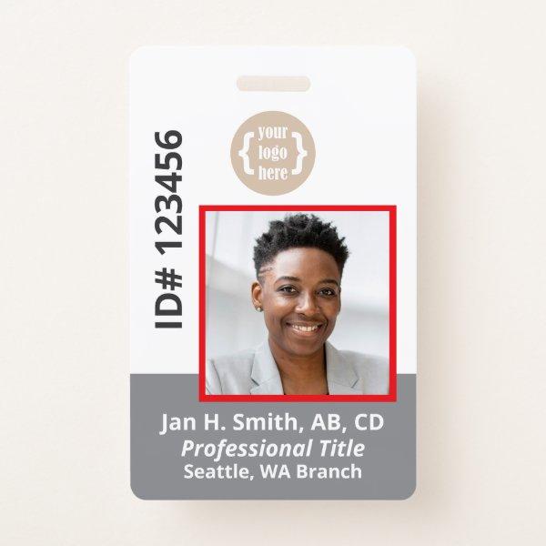 Red Gray White Employee Photo ID Card Badge