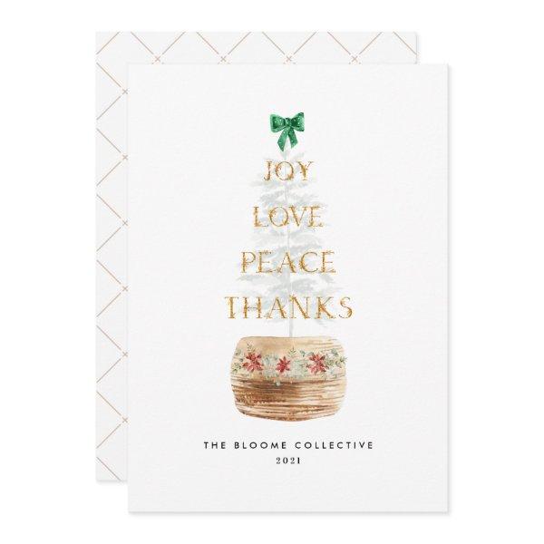 Red Green Gold Christmas Tree Typography Simple Holiday Card