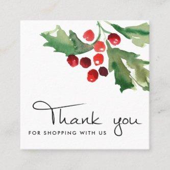 RED GREEN HOLLY BERRY CHRISTMAS THANK YOU LOGO SQUARE