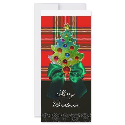 RED GREEN SCOTTISH TARTAN,BOWS AND CHRISTMAS TREE