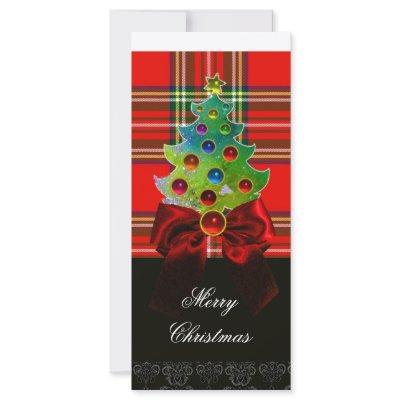 RED GREEN SCOTTISH TARTAN,BOWS AND CHRISTMAS TREE