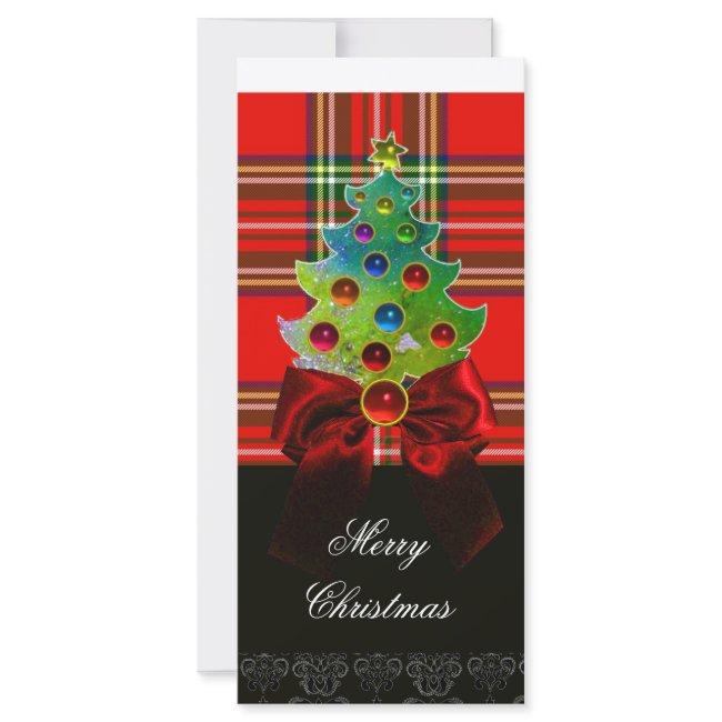 RED GREEN SCOTTISH TARTAN,BOWS AND CHRISTMAS TREE