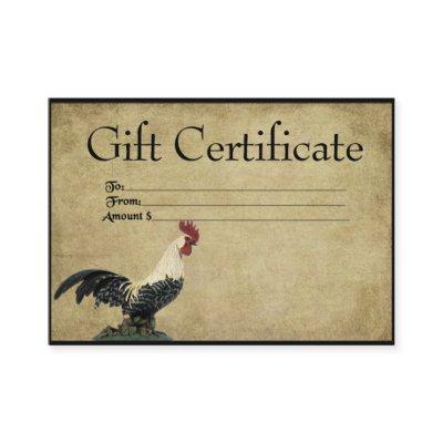 Red Headed Rooster- Prim Gift Certificate Cards