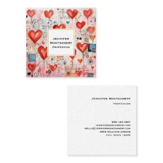 Red Hearts Whimsical Love Pattern Square
