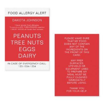 Red Kid's Personalized Food Allergy Alert Card