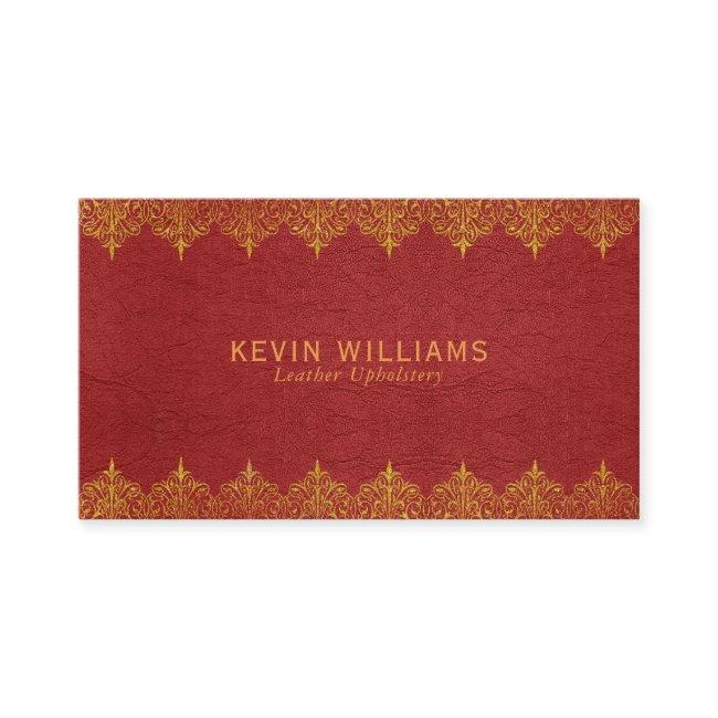 Red Leather & Gold Border Swirls