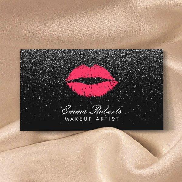 Red Lips Black Glitter Modern Beauty Salon