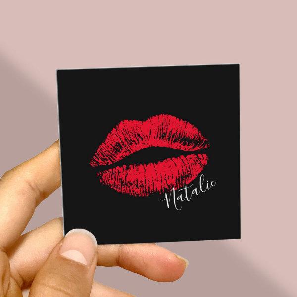 Red Lips Kiss Signature Makeup Artist Plain Black Square
