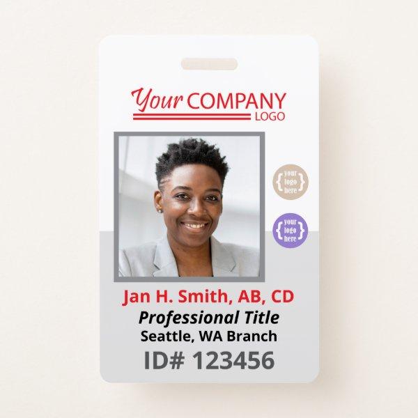 Red Logo Employee Photo ID Entry Card, Bar Code Badge