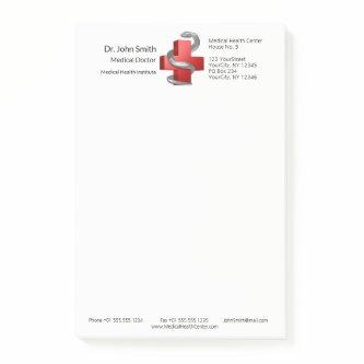 Red Medical Cross Silver Serpent Snake Symbol  Post-it Notes
