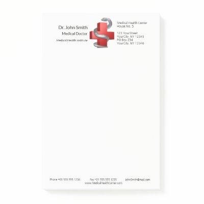 Red Medical Cross Silver Serpent Snake Symbol  Post-it Notes