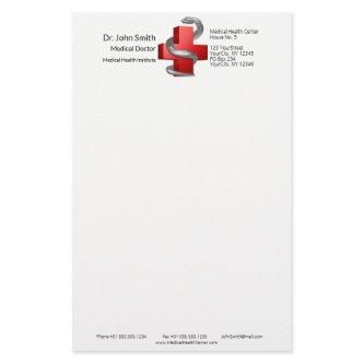 Red Medical Cross Silver Symbol Serpent Snake Stationery