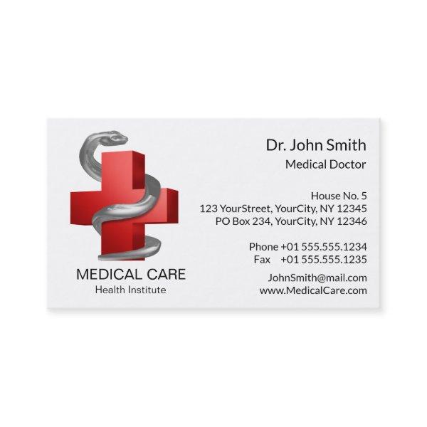 Red Medical Cross Symbol Silver Serpent Snake
