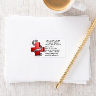 Red Medical Cross Symbol Silver Serpent Snake Label