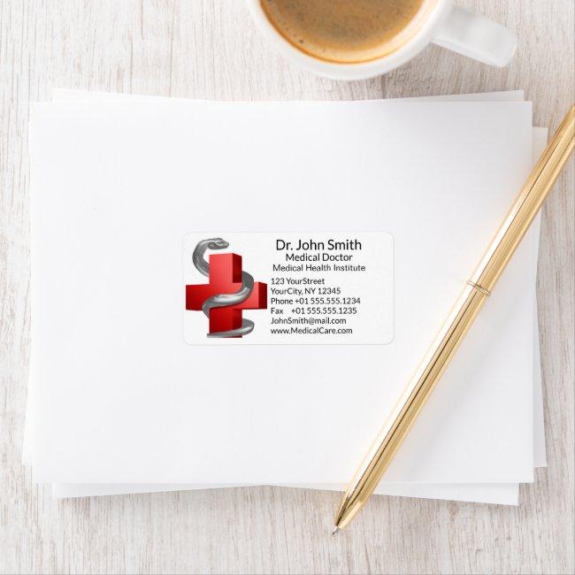 Red Medical Cross Symbol Silver Serpent Snake Label