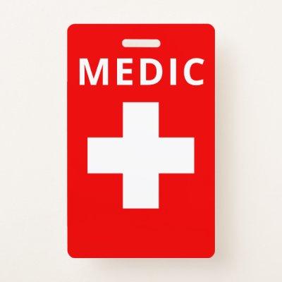 Red Medical Print Custom Name Costume Employee Badge