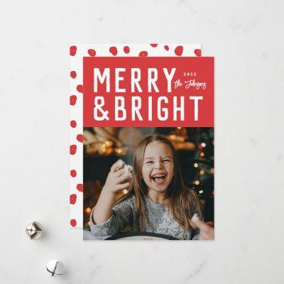 Red Merry & Bright Bold Typography Christmas Photo Holiday Card