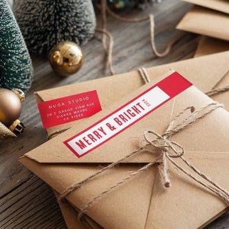 Red Minimalist Christmas Merry and Bright Address Wrap Around Label