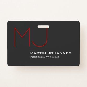 Red Monogram Grey Personal Trainer Business Badge