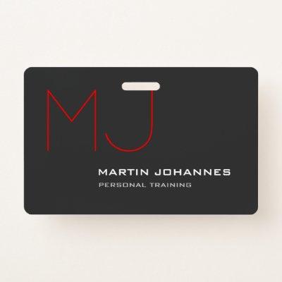 Red Monogram Grey Personal Trainer Business Badge