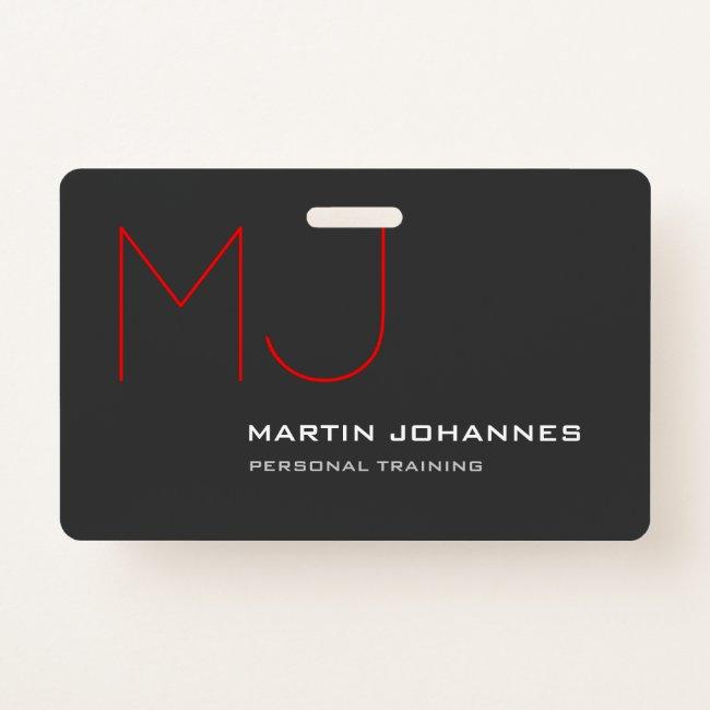 Red Monogram Grey Personal Trainer Business Badge
