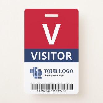 Red Navy Add Your Logo & Bar Code Visitor Badge