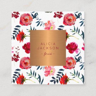 Red peony roses rose gold copper label florist square