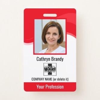 Red Personalized Employee, Photo, Bar Code & Logo Badge