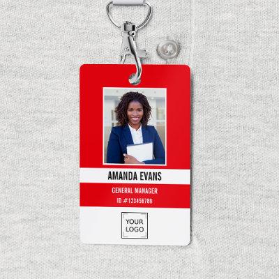 RED | Photo Employee Logo or QR CODE Security Badge