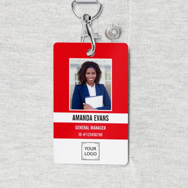 RED | Photo Employee Logo or QR CODE Security Badge
