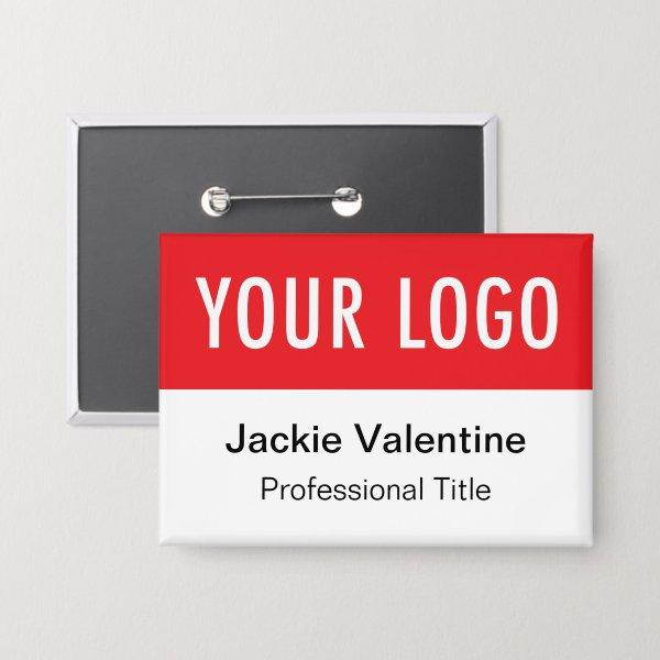 Red Pinback Button Name Tag Custom Badge with Logo