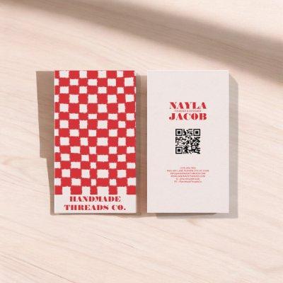 Red Pink Checkerboard Pattern QR Code Handmade
