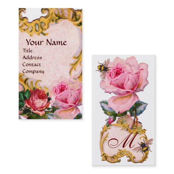 RED PINK ROSES AND HONEY BEE BEEKEEPER MONOGRAM