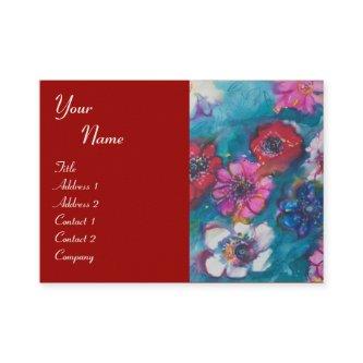 RED PINK WHITE COLORFUL FLOWERS IN BLUE MONOGRAM