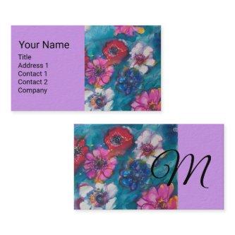 RED PINK WHITE FLOWERS IN BLUE FLORAL MONOGRAM  BU