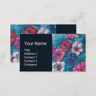 RED PINK WHITE FLOWERS IN BLUE FLORAL MONOGRAM