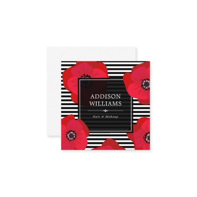 Red Poppies & Black Stripes Square