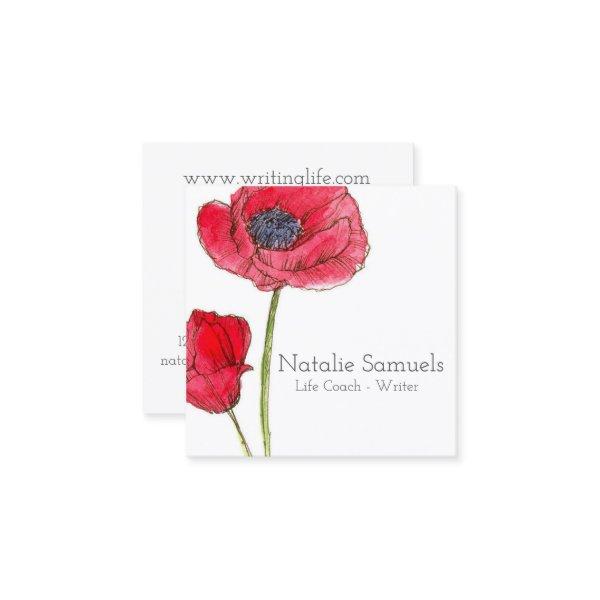 Red Poppy Watercolor Flower Square