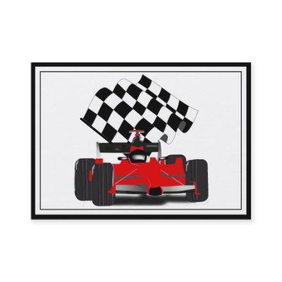 Red Race Car with Checkered Flag