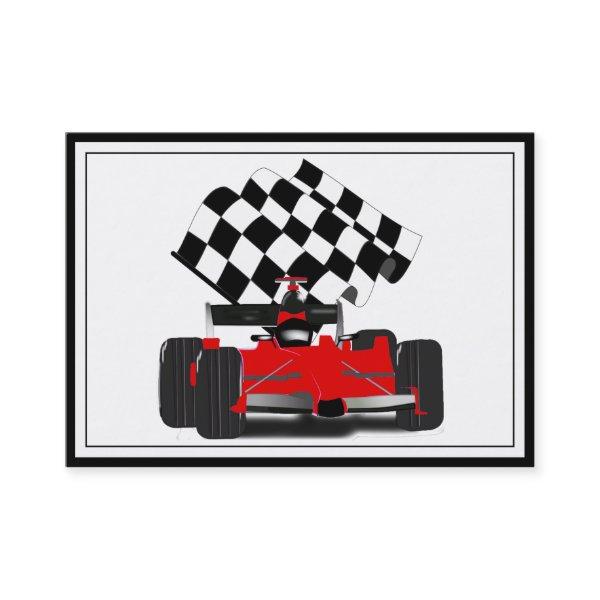 Red Race Car with Checkered Flag