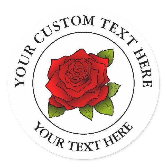 Red Rose Custom Text Icon Logo 1 1/2" Classic Round Sticker