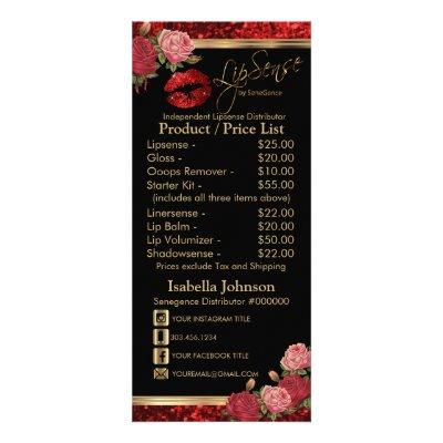 Red Roses Lip Glitter - Black Product / Price List Rack Card